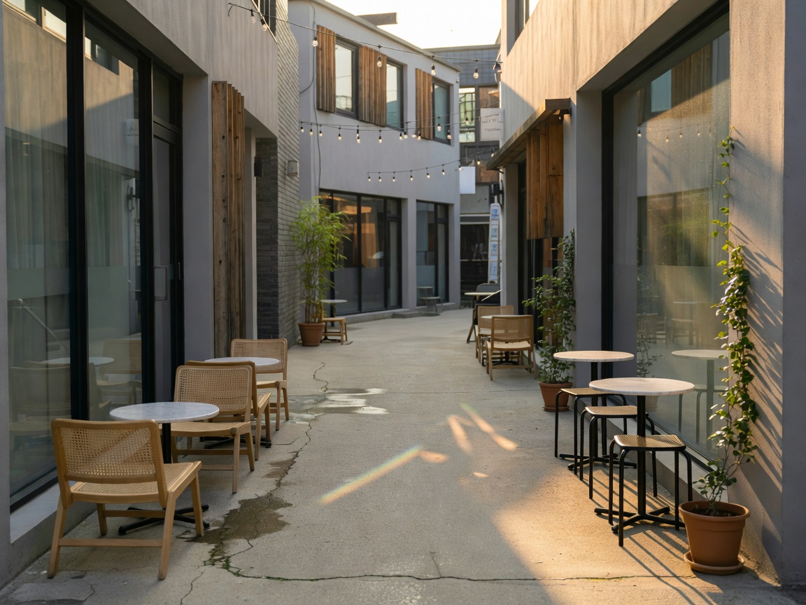Modern café alleyway in Yeonnam-dong Seoul during golden hour